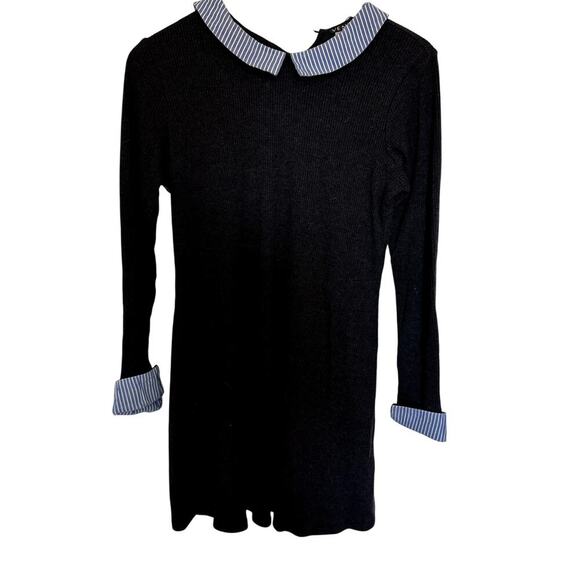 Navy Venus Dress with Striped Cuffs and Peter Pan Neckline Women's Size Medium - Picture 2 of 5